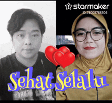 a black and white photo of a man and woman with the words sehat selalu on the bottom