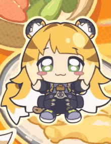 a cartoon drawing of a girl with a tiger costume on