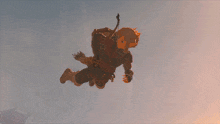 a cartoon character is flying through the air with a backpack