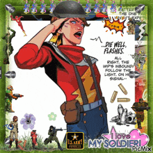 a picture of a soldier with the words die well flashes