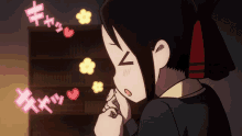 a cartoon girl with hearts and flowers coming out of her face