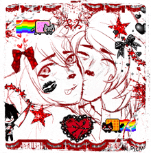 a drawing of a boy and a girl kissing with the word picm on the bottom right
