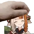 a pixel art drawing of a girl wearing a hat and a kimono .