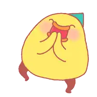 a yellow cartoon chicken with a party hat on
