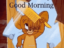 jerry from tom and jerry is brushing his hair with a yellow comb