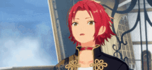 a cartoon character with red hair is wearing a choker around his neck