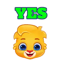 a cartoon lion with its eyes closed and a yes sign above it