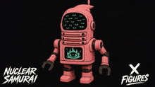 a nuclear samurai logo with a pink robot on a black background