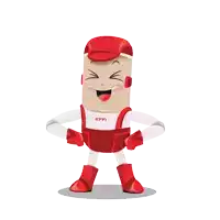 a cartoon character is wearing a red hat and overalls that say effi