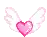 a pixel art of a pink heart with white wings .