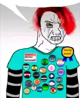 a cartoon of a person with red hair and a quirky award