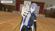 a 3d rendering of a person giving a thumbs up in a gym