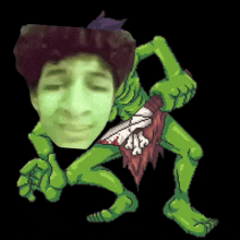 a pixel art drawing of a man being attacked by a green monster