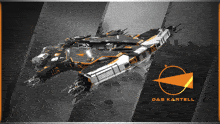 a black and orange space ship with the words das kartell on the bottom right