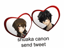 a couple of hearts with the words shuaka canon send tweet on it