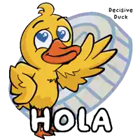 a cartoon of a yellow duck with the word hola on it