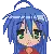 a pixel art of a girl with long blue hair and green eyes .