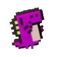 a pixel art of a purple dinosaur on a white background
