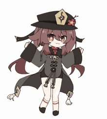 a chibi drawing of a girl wearing a hat and a jacket .