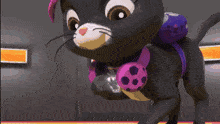 a pixel art of a black cat with a pink wig