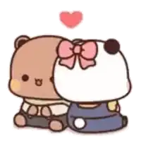 a couple of cartoon bears sitting next to each other with a heart in the background .
