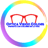 a logo for optica vision colors with a red frame
