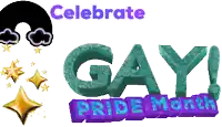a logo for celebrate gay pride month with a rainbow and stars