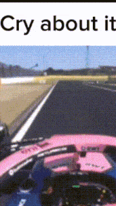 a picture of a race car with the words cry about it written below it