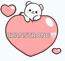 ryanstrong is written on a pink heart with a cartoon bear holding it .