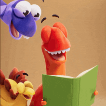 a cartoon character is reading a book while another character looks on