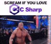 a picture of a wrestler with the words " scream if you love c # c sharp "