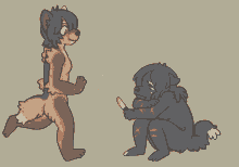 a drawing of two furry animals with a lipstick being thrown at them