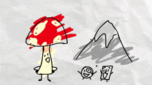 a child 's drawing of a mushroom with a smiley face