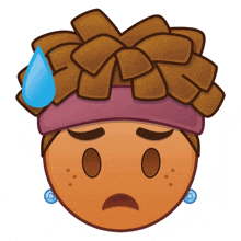 a cartoon character with a headband and earrings has a sweaty look on his face