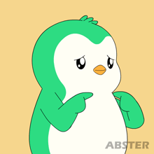 a cartoon of a green and white penguin with abster written on the bottom