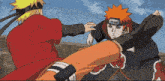 naruto and pain are fighting in a cartoon