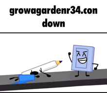 a cartoon drawing of a pencil with the website growagardenr34.com below it
