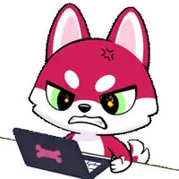 a cartoon dog is sitting in front of a laptop computer with a bone on it