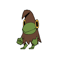 a cartoon of a frog wearing a brown hat and a beard