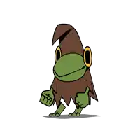 a cartoon of a frog wearing a brown hat and a beard