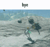 a video game scene with the word bye in the corner