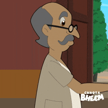 a cartoon of a man with glasses and a mustache with chhota bheem written on the bottom