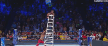 a man is standing in a wrestling ring with a crowd watching .