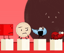 a group of cartoon characters standing on top of a podium .