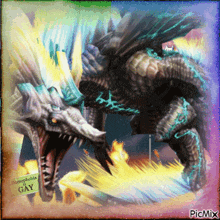 a picture of two dragons with a sticker that says homophobia gay on it