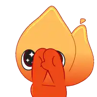 a cartoon drawing of a flame covering its face with its hands
