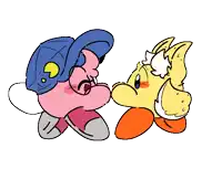 two cartoon characters are standing next to each other and one of them is wearing a hat .