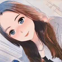 a drawing of a girl with blue eyes