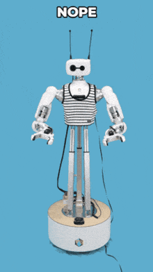 a robot with the word nope written on the bottom