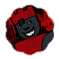 a cartoon drawing of a samurai wearing a red helmet and smiling